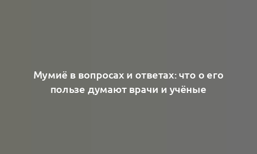 Мумиё в вопросах и ответах: что о его пользе думают врачи и учёные